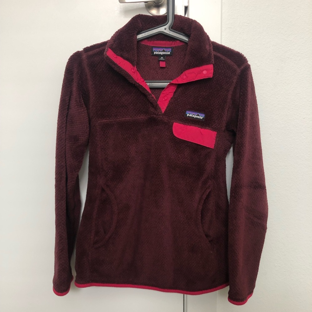 Patagonia Re-Tool Snap-T burgundy & pink fleece pullover XS